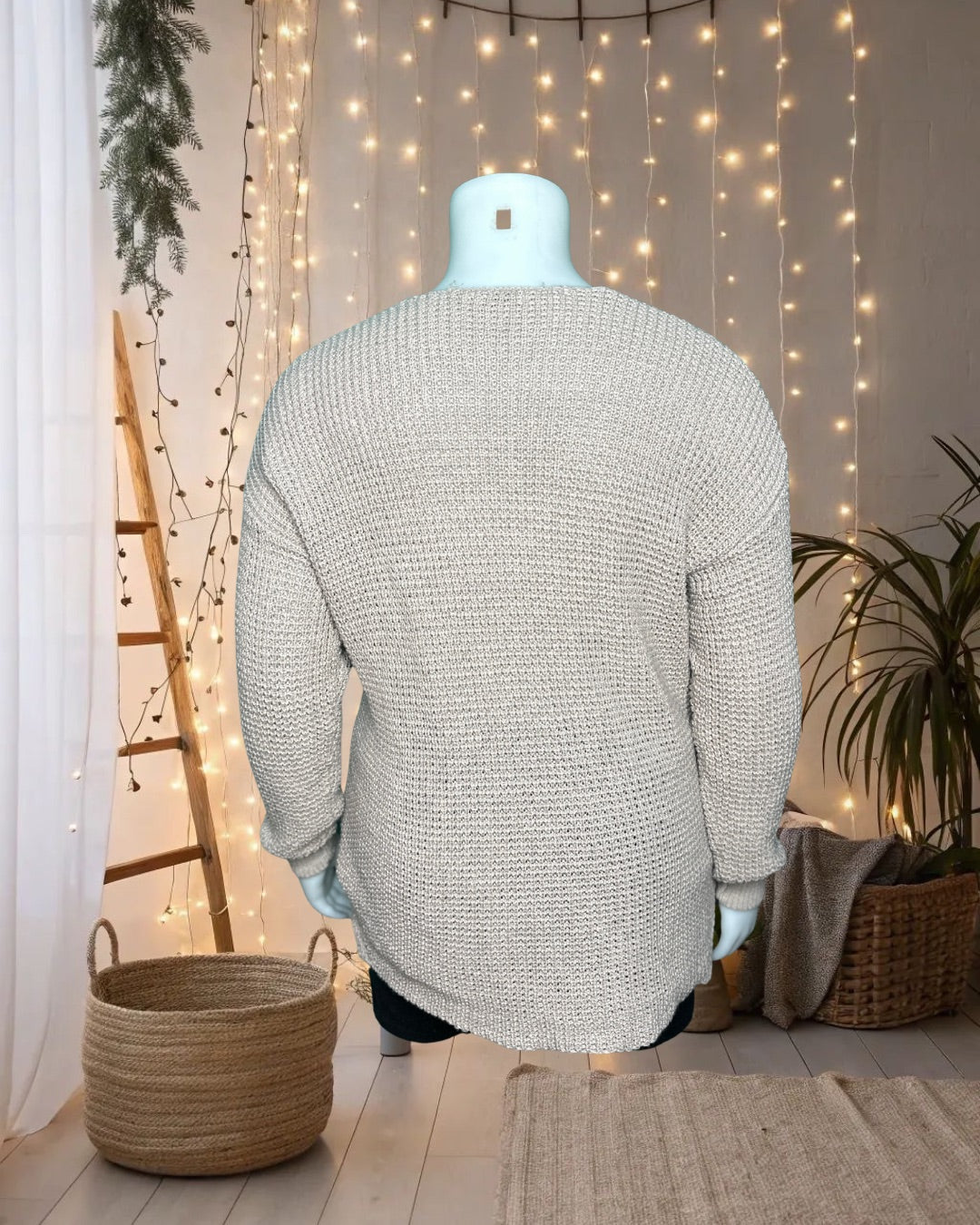 Cream V-Neck Knit Sweater