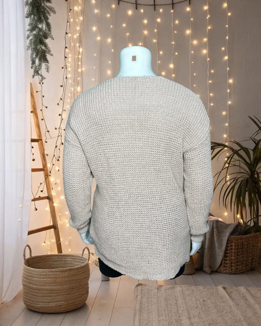Cream V-Neck Knit Sweater