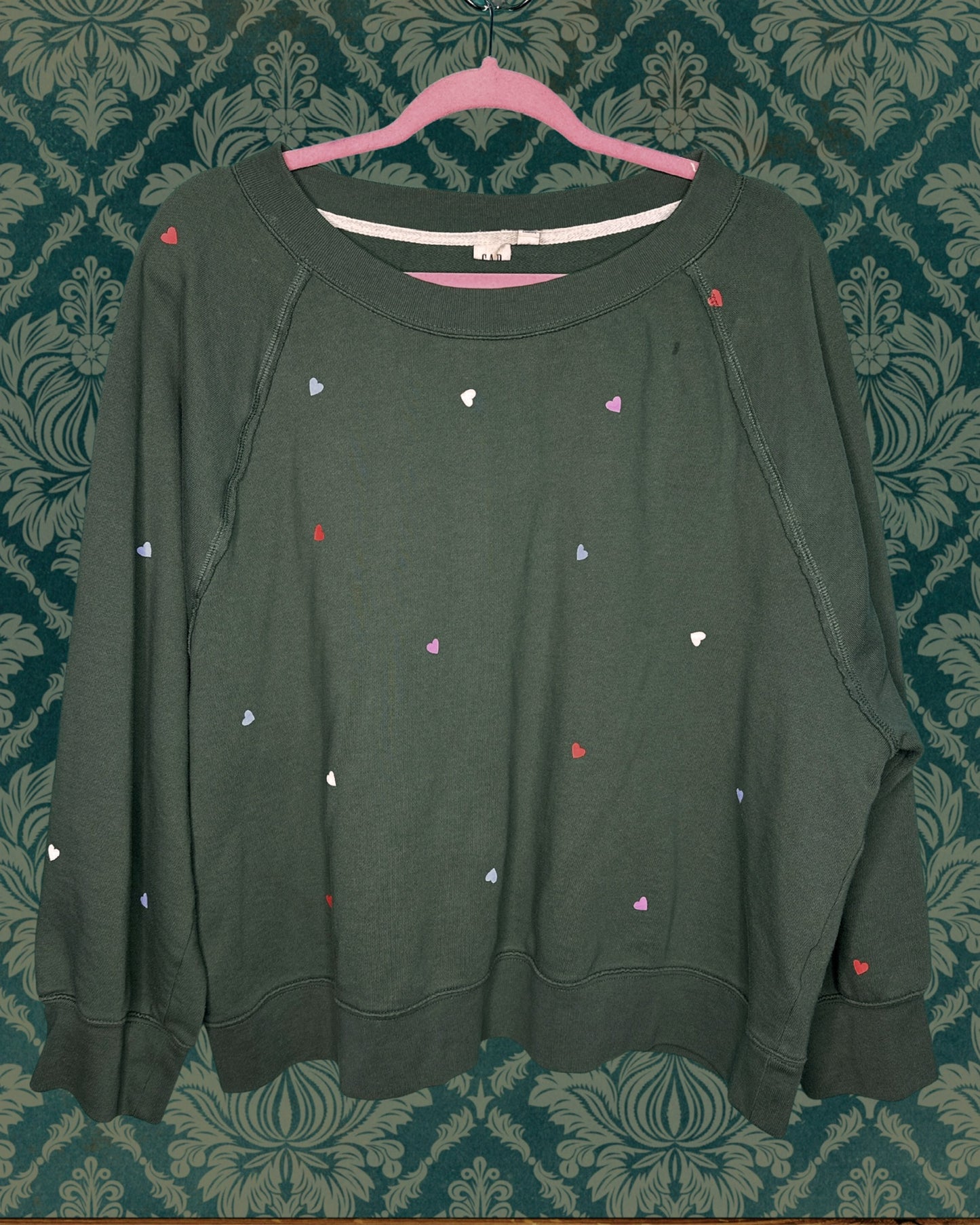 Green w/ Heart Patterned Sweatshirt
