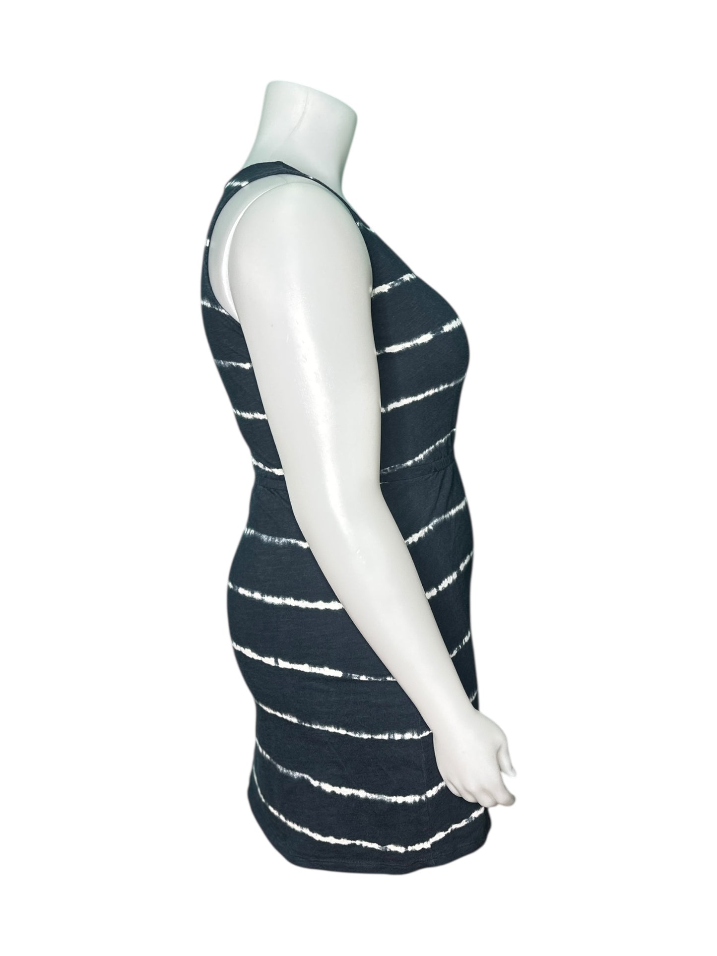 Navy Blue with White Horizontal Tie Dye Stripes Sleeveless Dress