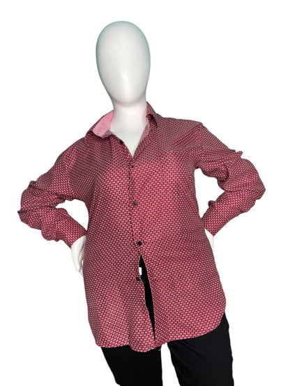 Red and White Patterned Button Up Shirt