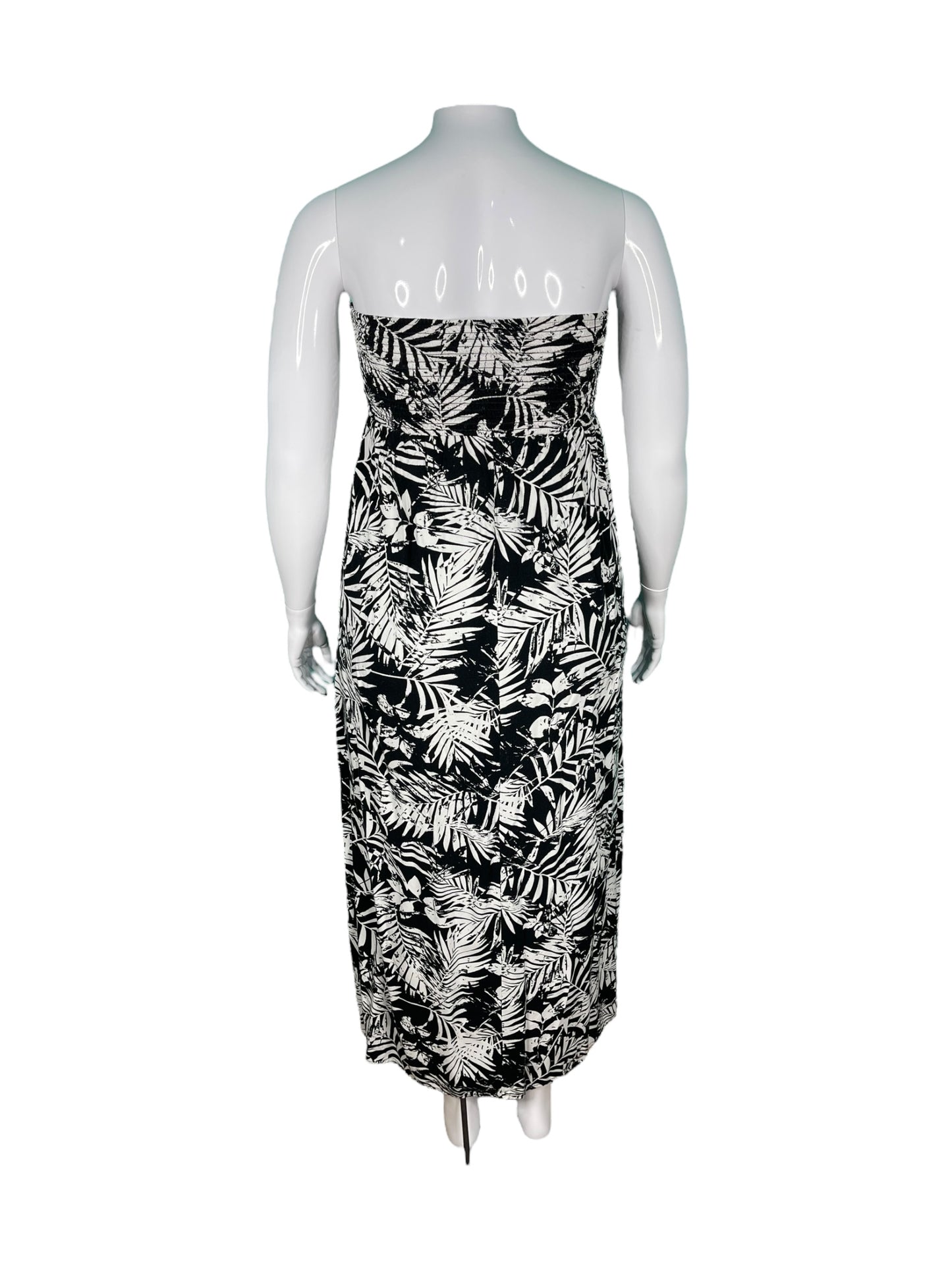 White & Black Strapless Floral Maxi Dress