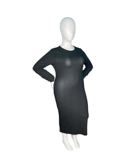 Black Bodycon Long Sleeved Dress w/ Brown Buttons