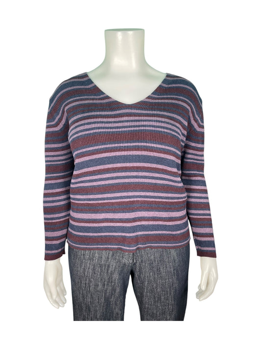 Purple Striped Ribbed Long Sleeved Sweater