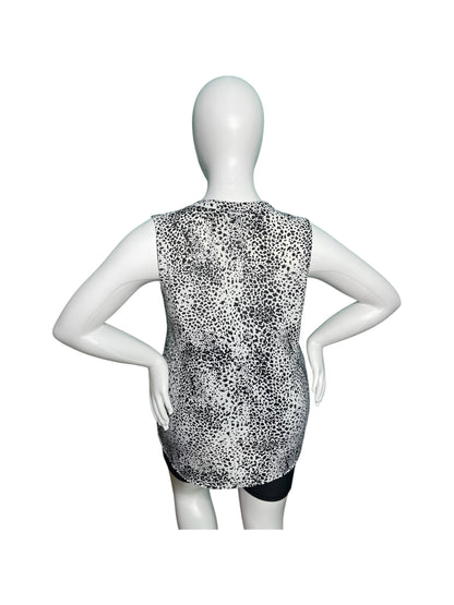 White & Black Leopard Print Sleeveless Blouse