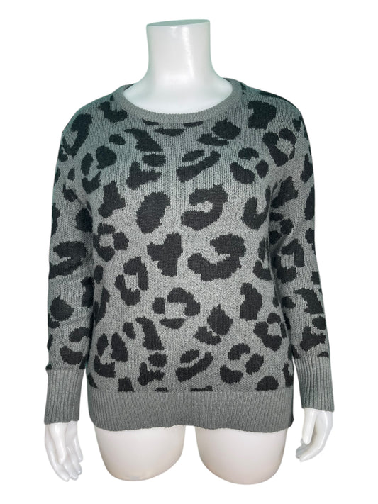 Grey & Black Leopard Print Sweater Top