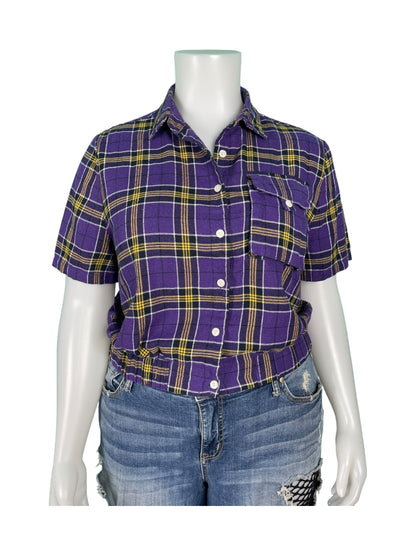 Short Sleeve Purple Plaid Button Up (4X)