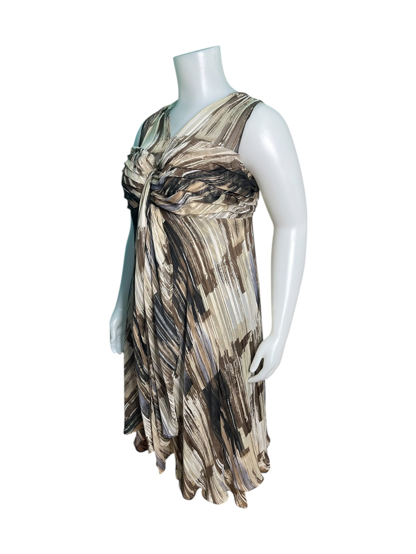 Brown and White Sleeveless Knee High Dress