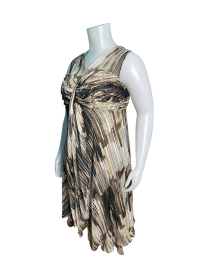 Brown and White Sleeveless Knee High Dress