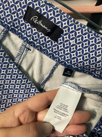 Blue and White Patterned Capri Work Pants
