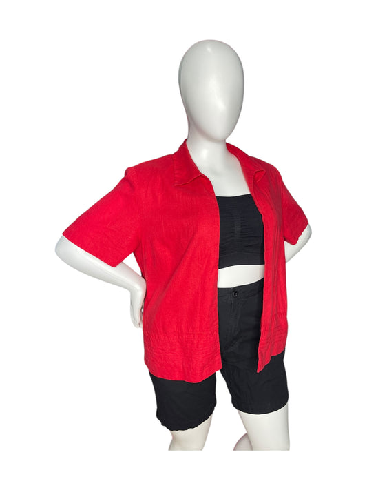 Red Vintage Short Sleeved  Blouse