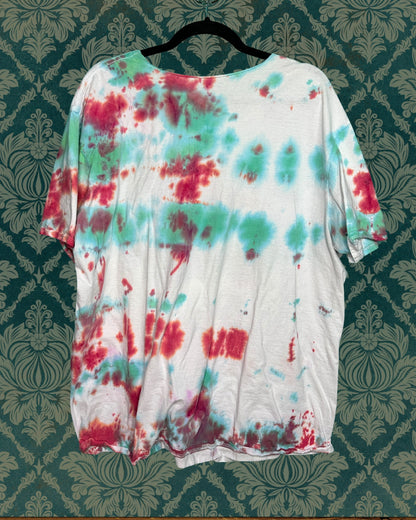 Green, White & Red Tye Dye Christmas Graphic Short Sleeve T-Shirt