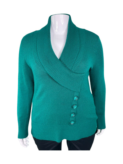 Emerald Green  V-Neck Knit Sweater (XL)