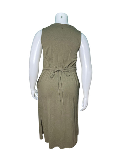 Olive Green Sleeveless Maxi Dress w/ Pockets