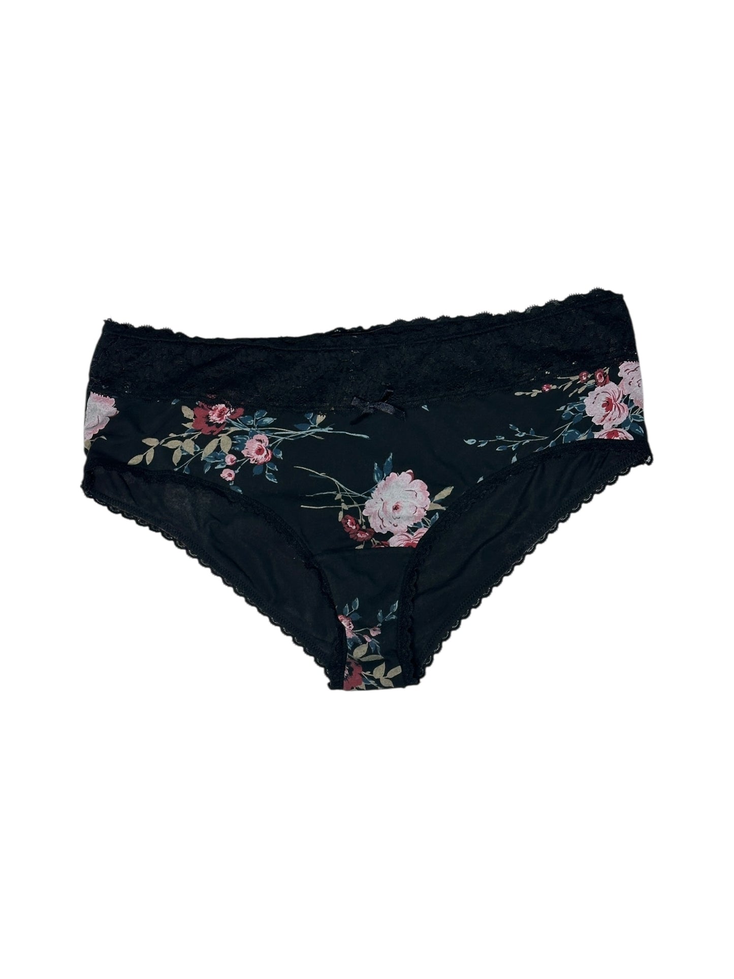 Black Floral w/ Lace Trim Waisted Underwear