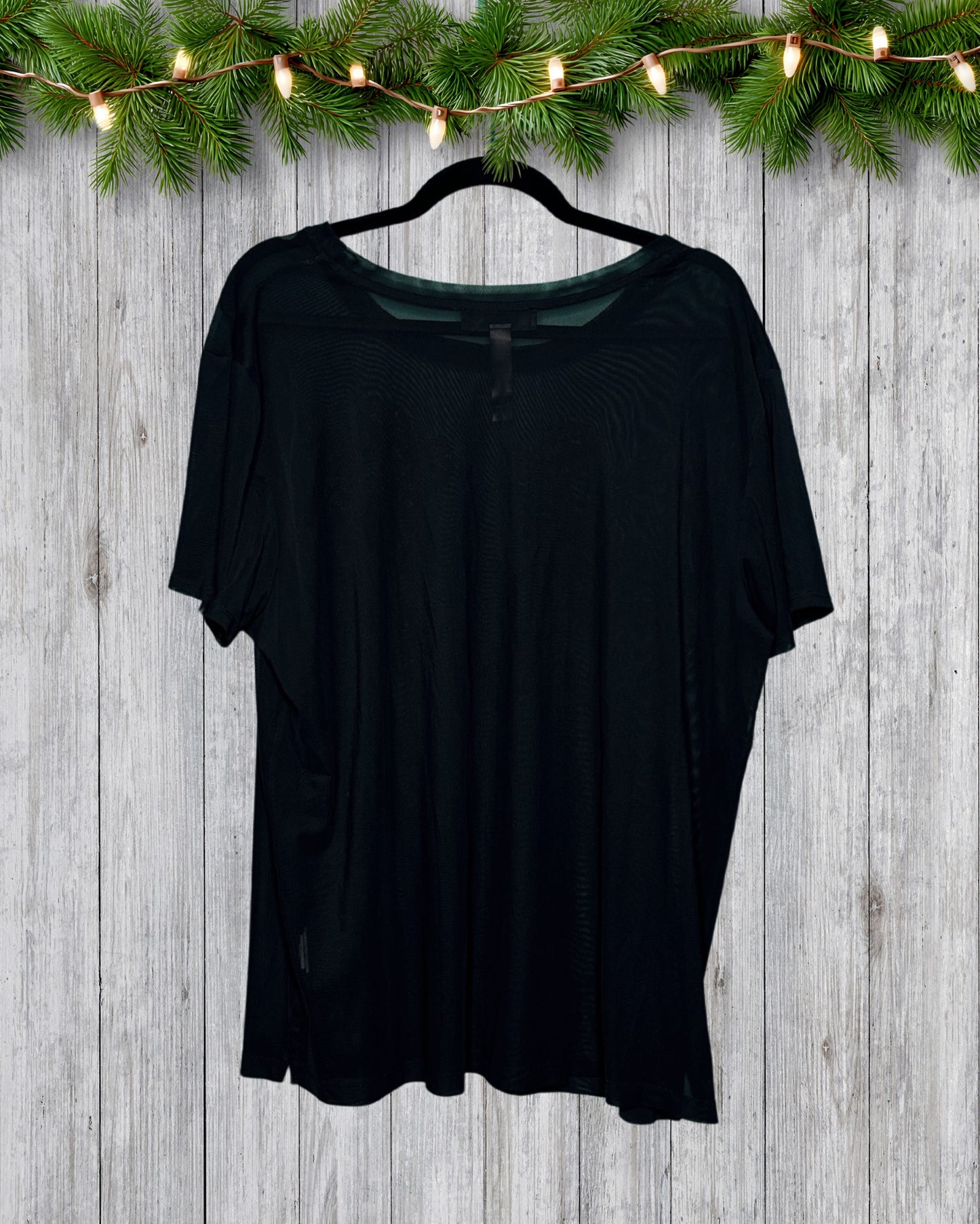 Black Sheer w/ Red & Pink Embroidery Pattern T-Shirt