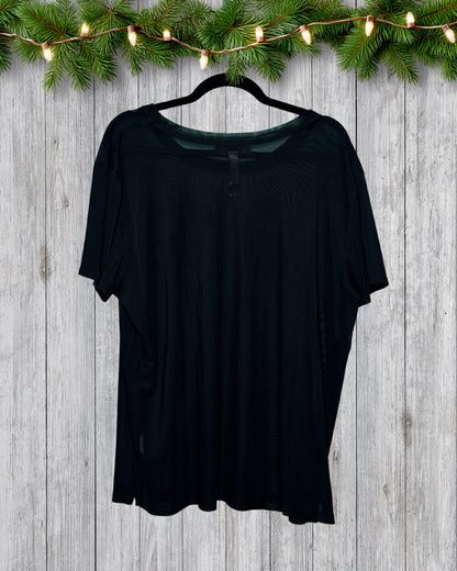 Black Sheer w/ Red & Pink Embroidery Pattern T-Shirt