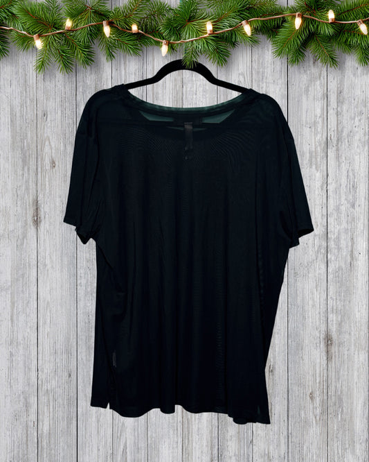 Black Sheer w/ Red & Pink Embroidery Pattern T-Shirt