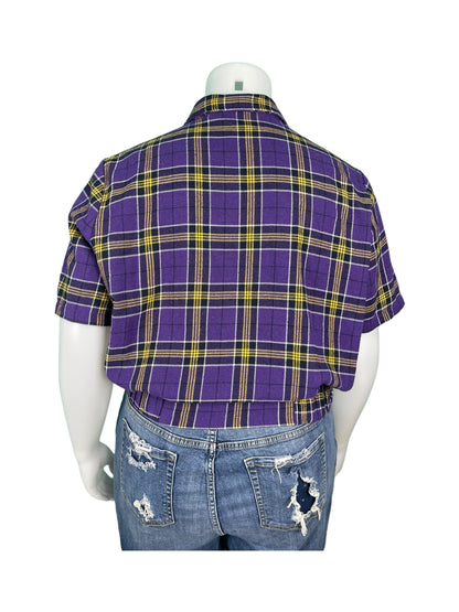 Short Sleeve Purple Plaid Button Up (4X)