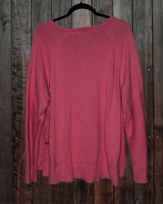Pink Long Sleeved V-Neck Knit Sweater