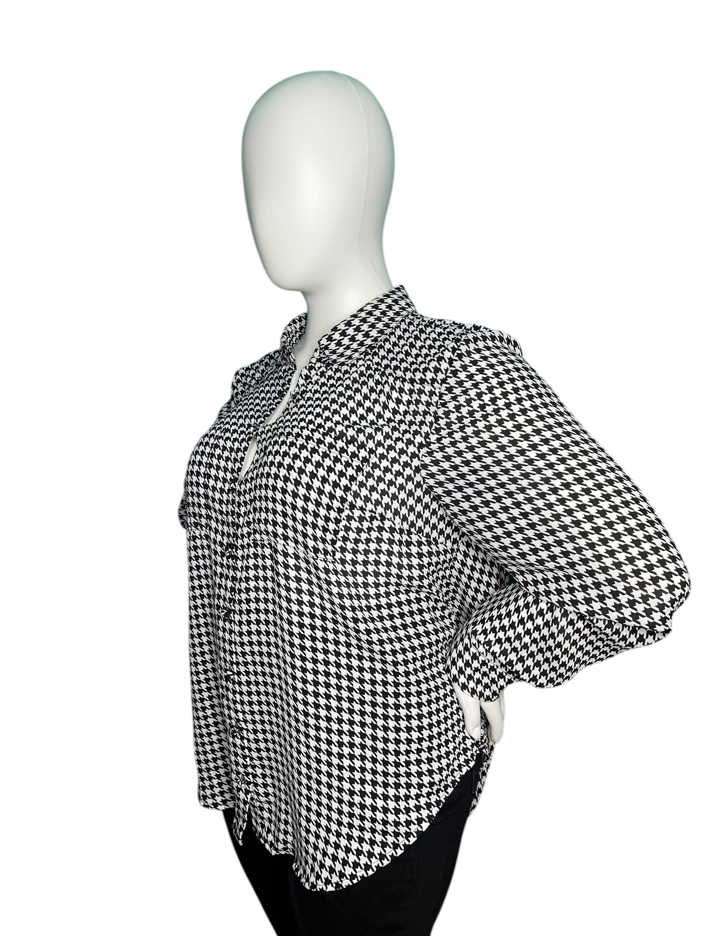 Black and White Houndstooth Button Up Blouse