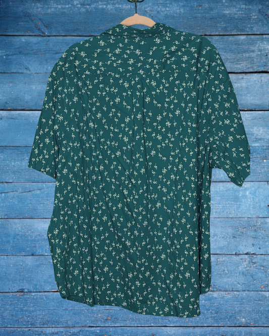 Teal w/ Flamingo Short Sleeved Button Up Shirt