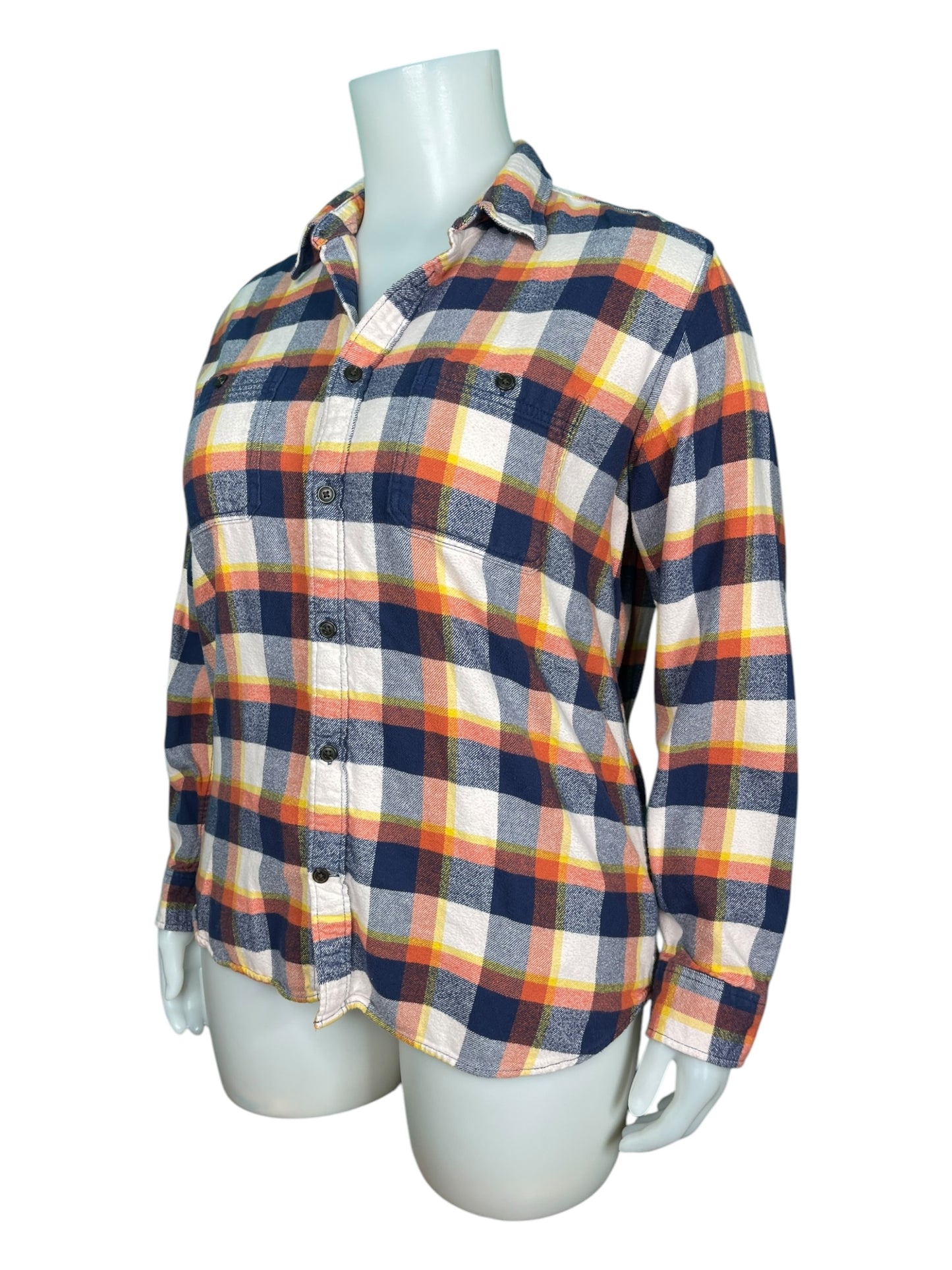 Orange White and Navy Plaid Button Up Shirt