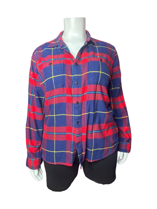 Blue & Red Long Sleeved Plaid Button up