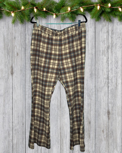 Brown & Cream Plaid Bell Bottom Pants