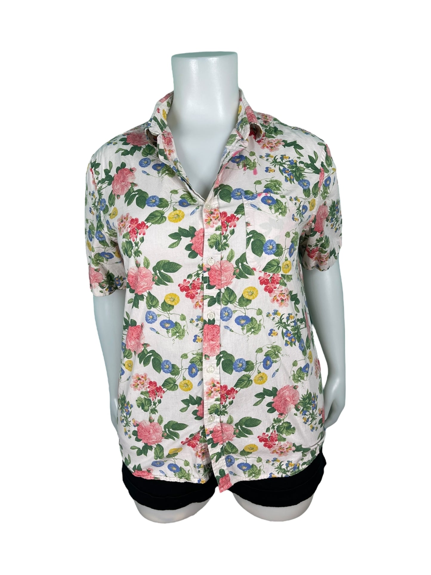 White Multicoloured Floral Patterned  Button-up Shirt