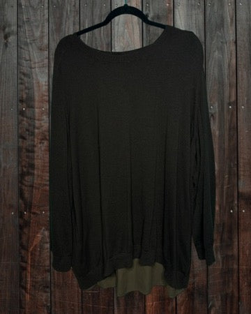 Brown Long Sleeved Blouse with Sheer Peek Back