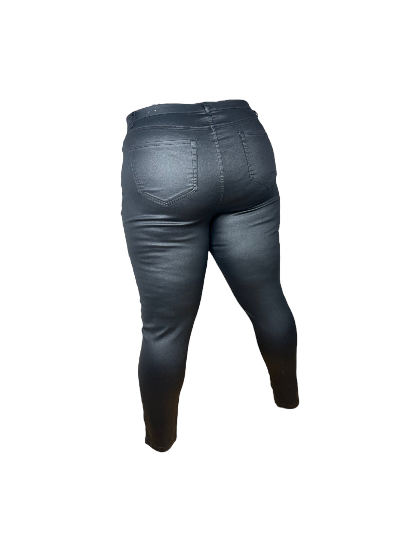 Black Coated Jeans w/ Zipper Ankle Details