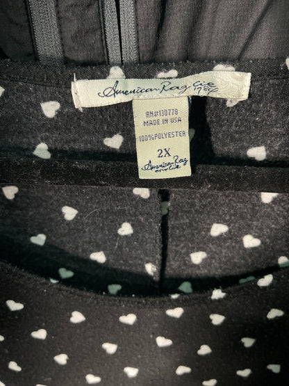 Black Short Sleeved Heart Pattern Shirt