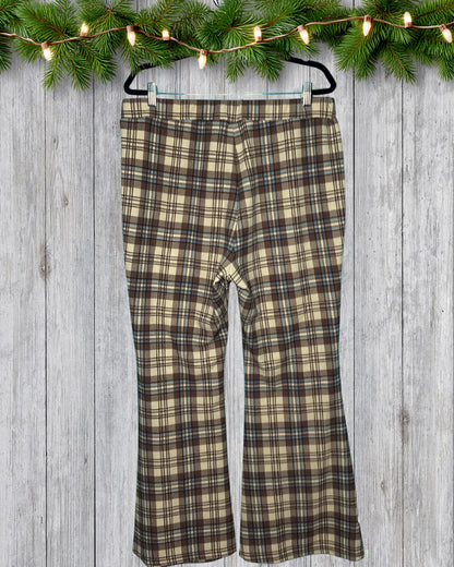 Brown & Cream Plaid Bell Bottom Pants