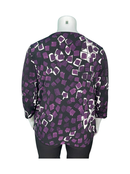 Black, Purple & White 3/4 sleeve  V-Neck Blouse (XXL)