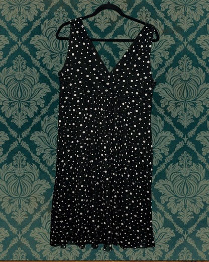 Black w/ White Circle Sleeveless V Neck Dress