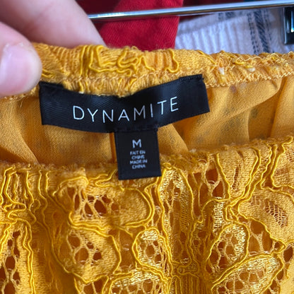 “Dynamite” Yellow Lace Off-the-Shoulder Top (M)