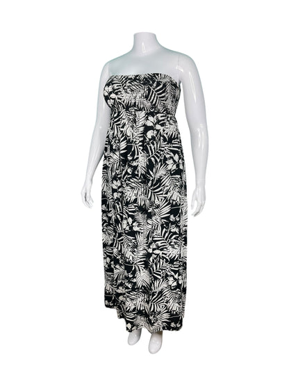 White & Black Strapless Floral Maxi Dress