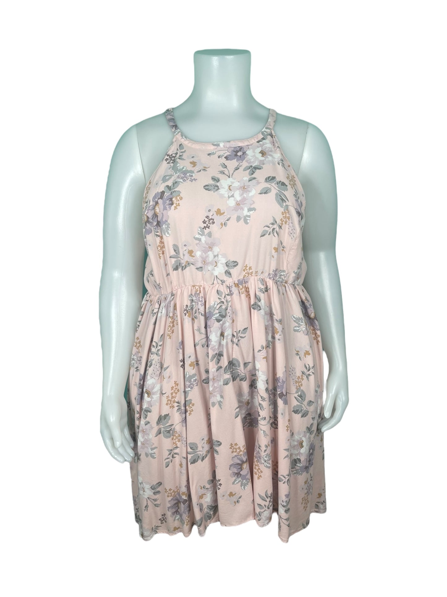 Light Pink Floral Print Halter Dress