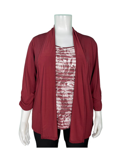 Burgundy Vintage Long Sleeved. Blouse Cardigan (2X)