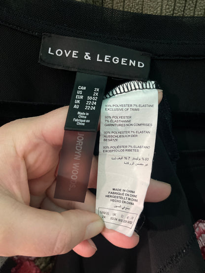 Black Sheer w/ Red & Pink Embroidery Pattern T-Shirt