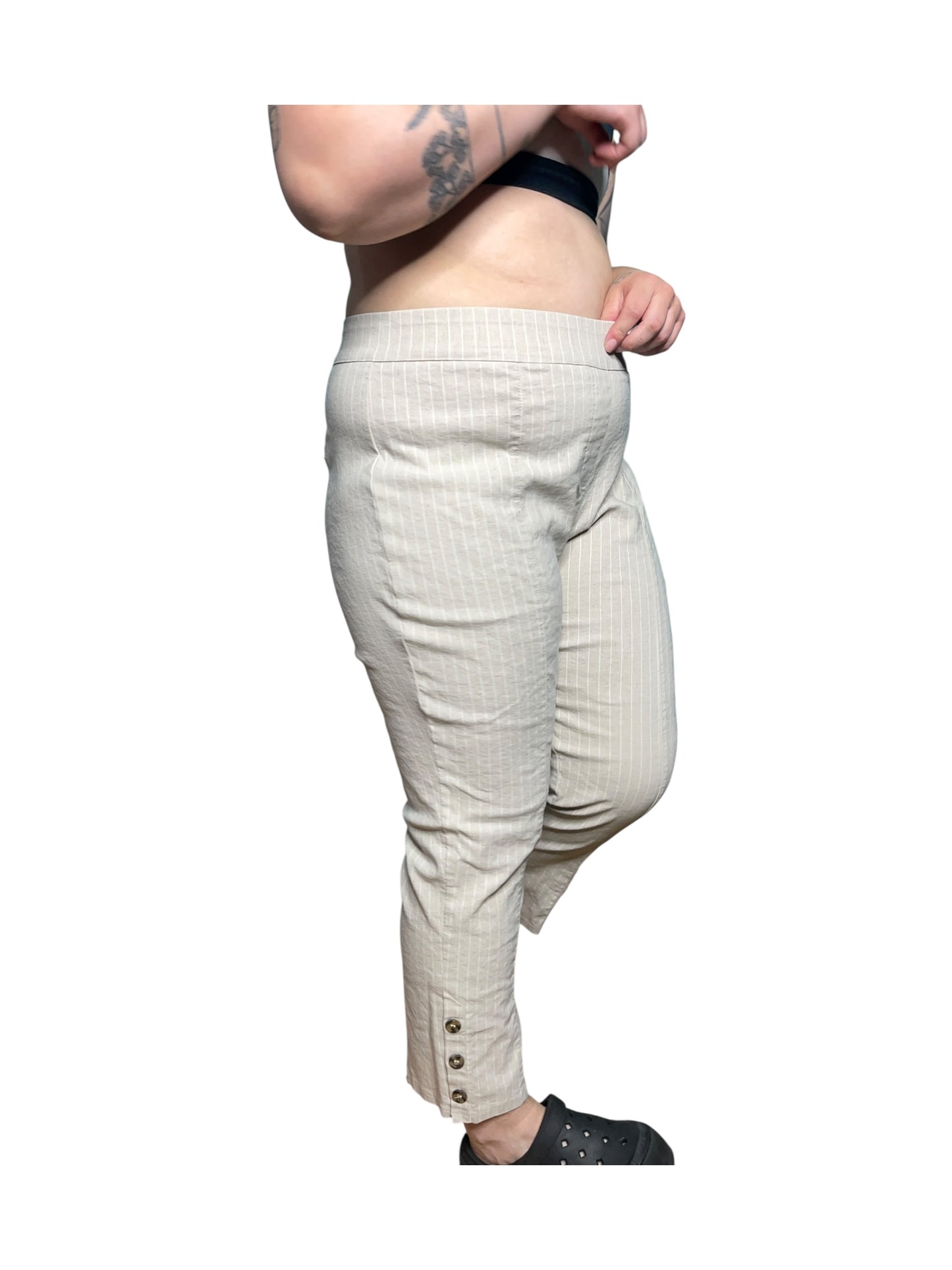 Cream Vertical Striped Pants