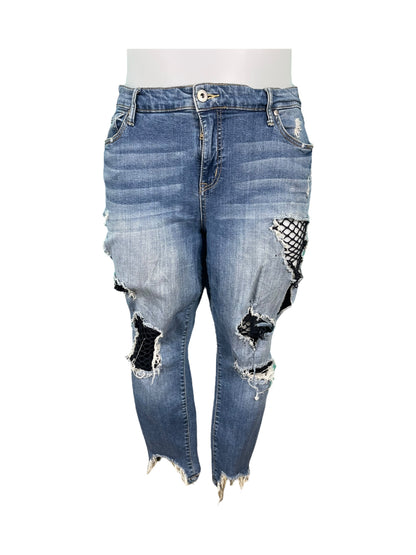 Blue Distressed  Denim Jeans with Fishnet Details (20)