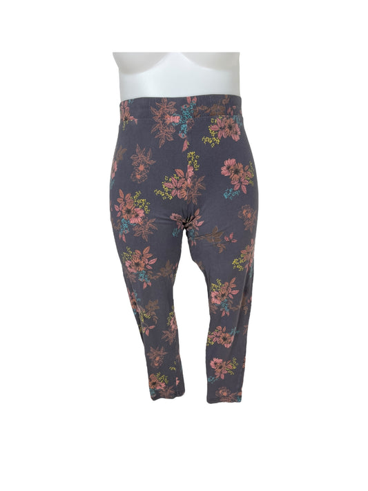 Light Grey W/ Pink & Yellow Floral Leggings