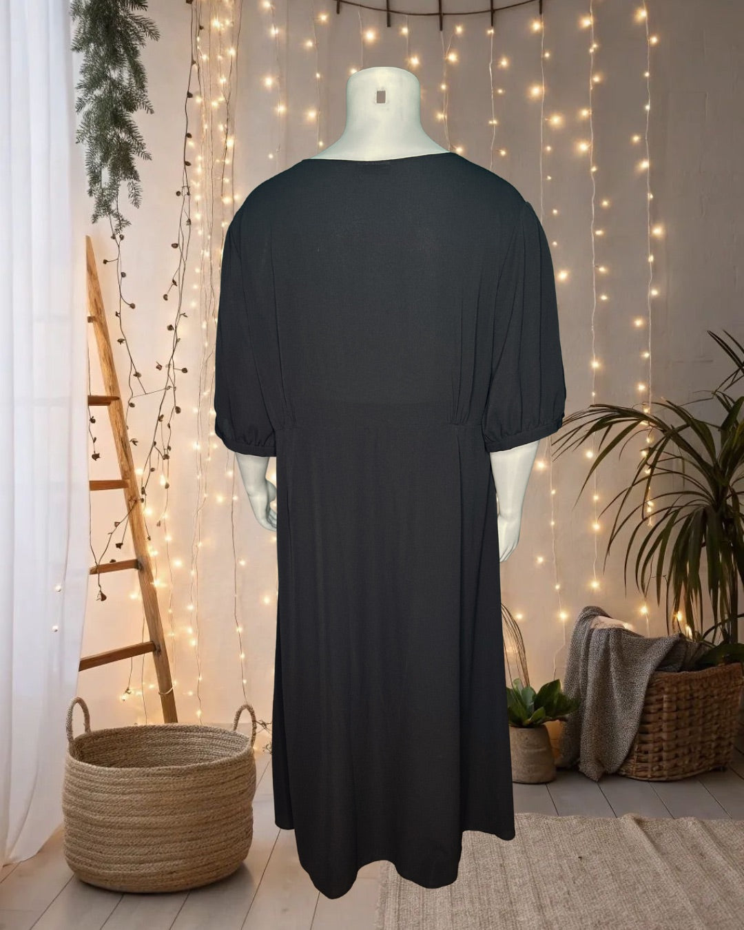 Black Tie Front w/ Button Details Maxi Dress
