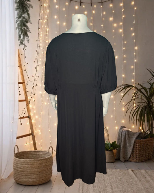 Black Tie Front w/ Button Details Maxi Dress