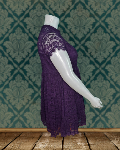 Purple w/ Lace Capsleeve Mini Dress