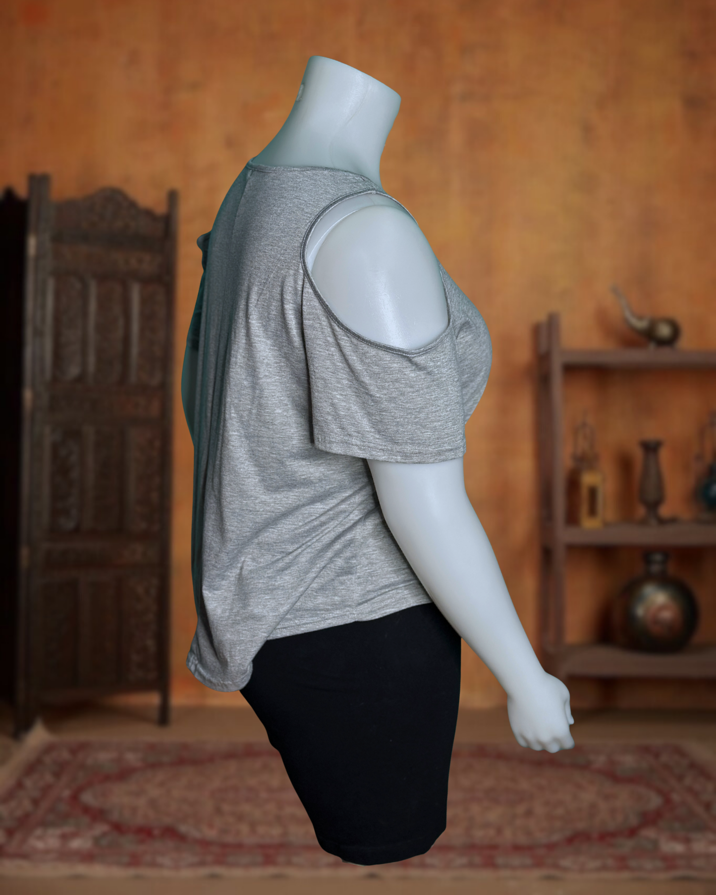 Grey Cold Shoulder T-Shirt