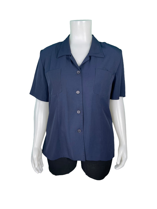 Vintage Navy Button-up Short-Sleeved Blouse (22W)