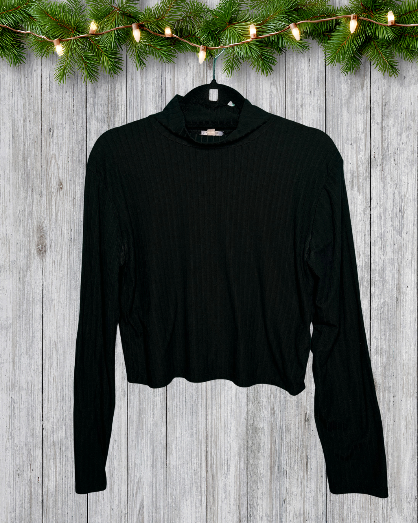 Black Mock Neck Long Sleeved Crop Top